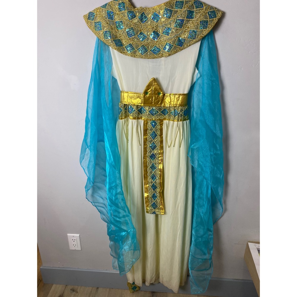 Cleopatra Egyptian Queen Halloween Costume Gold Turquoise Sequin Gown Dress